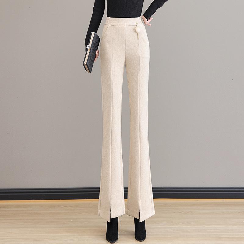Chic Slimming Micro Flare Pants for Women - 2025 Autumn/Winter Draped High-End Casual Style XL