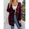 Women Casual Color Block Plaid Pocket Long Sleeve Open Cardigan Sweater Coat