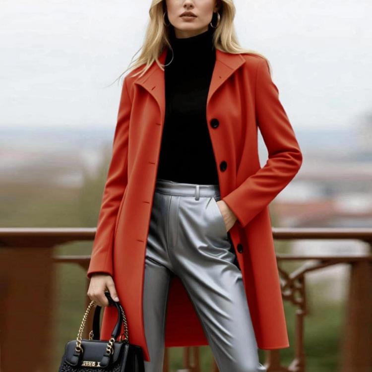 Damski Modny Płaszcz Trencz Jednorzędowy Krój A na Jesień Zimę