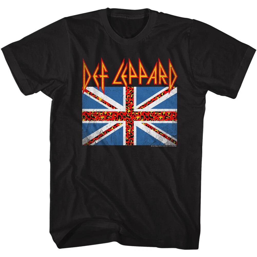 Def Leppard Leopard Lines British Flag Men s T Shirt Rock Music Band Merch 4XL