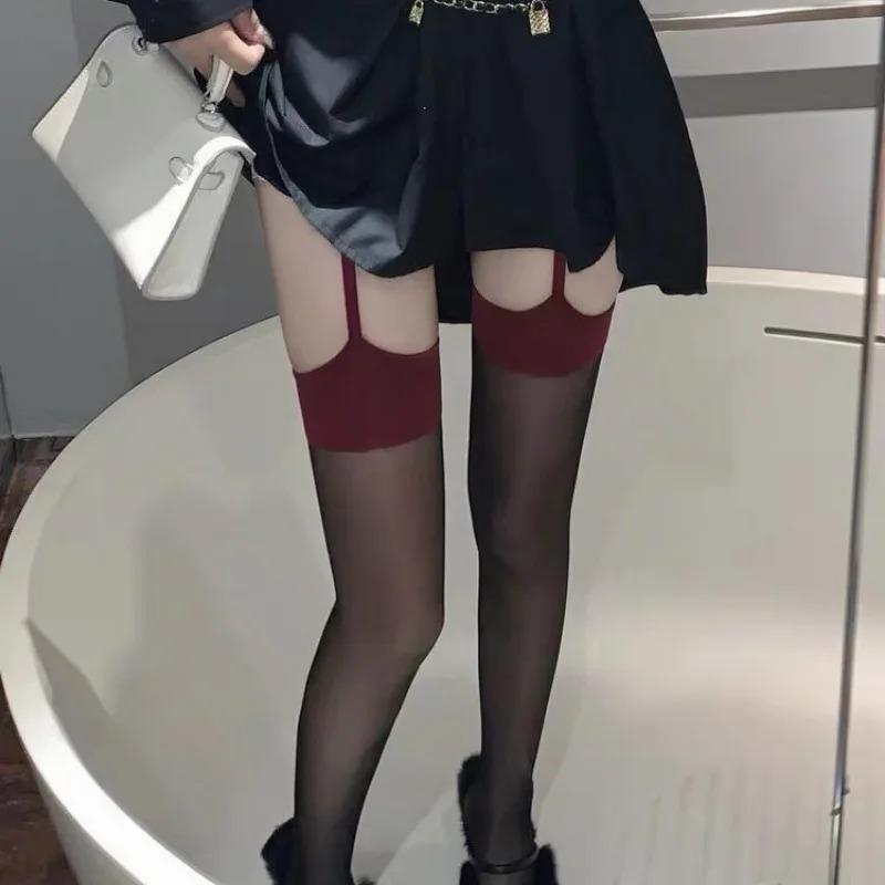 1-10Pairs Black Red Trim Suspender Stockings Sexy Thigh High Socks Legwear for Women Fashion Sexy Pure Desire Stockings