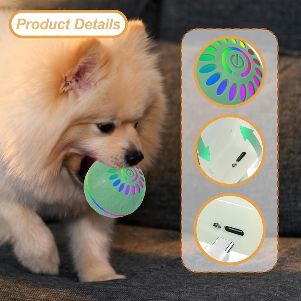 Interactive Dog Ball Toy Moving Ball, USB Rechargeable with Colorful Light Pet Automatic Rolling