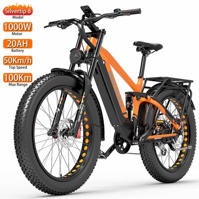 Electric Bicycle Dukawey Silvertip8 1000W Motor All Terrain Electric Bike 52V 20AH 26" Fat Tire Fully Suspended E-Bike Max Load 150Kg