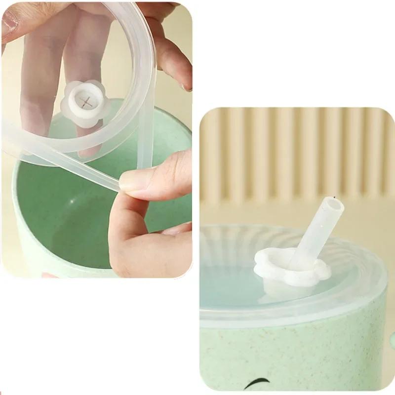 Baby Silicone Sippy Cup Leakproof Cartoon Straw Handle Wheat-Straw Drinking Bottle for Kids Infant Children Drinkware