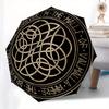 "Forever in the Halls of Valhalla" Norse Viking Warrior Sticker Umbrella, Cute Umbrella with Cute Design, Portable 3-Fold Compact Umbrella for Men & W
