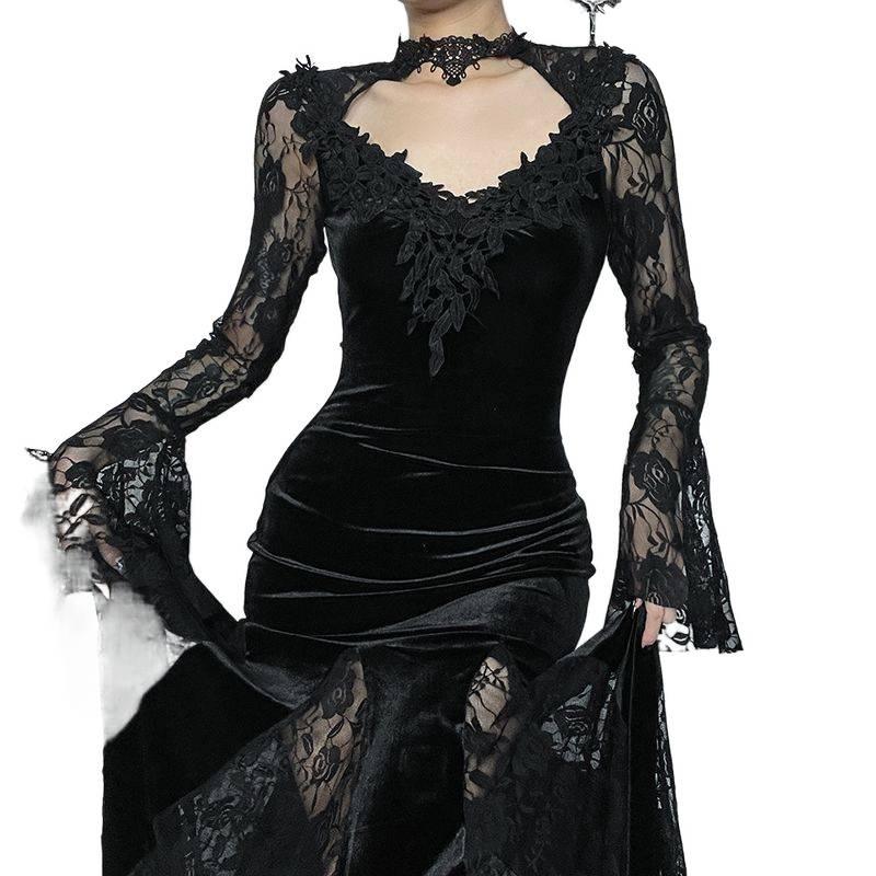 Women's Gothic Lace Long-Sleeve Halloween Mermaid Dress