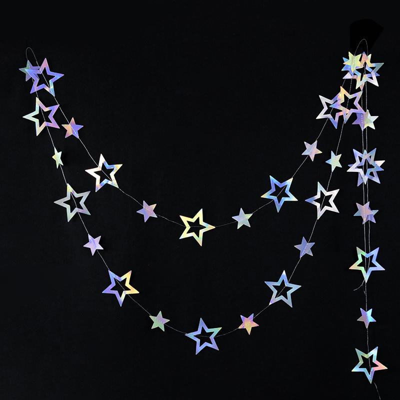Laser Mirror Paper Star Dot Garland for Wedding Kids 1st Mermaid Birthday Party Decoration Baby Shower Christmas Hanging Banner