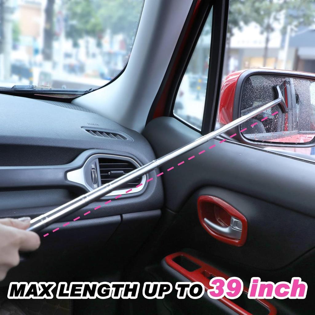 Side Mirror Squeegee, 2 PCS Car Mirror Squeegee, Retractable Car Rearview Mirror Wiper For All Vehicles, Universal Automotive Accessories(Black/Pink)