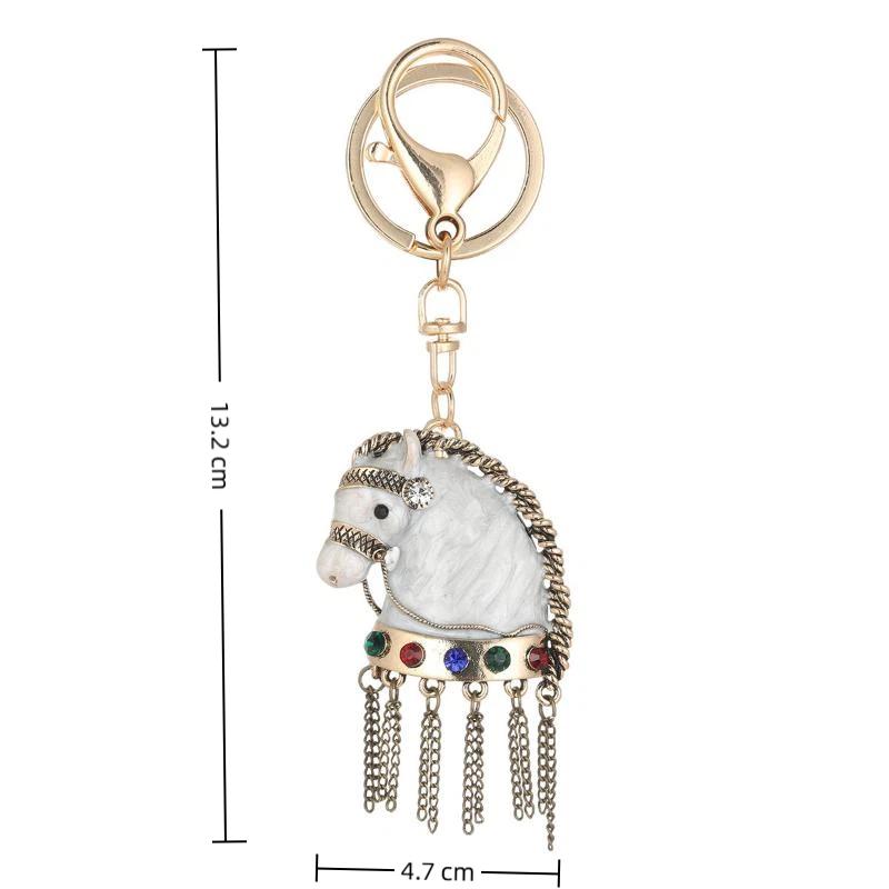 2026 New Horse Keychain Sparkling Crystal Metal Animal Pony Handbag Pendant Decoration Car Key Ring New Year Souvenir Gift