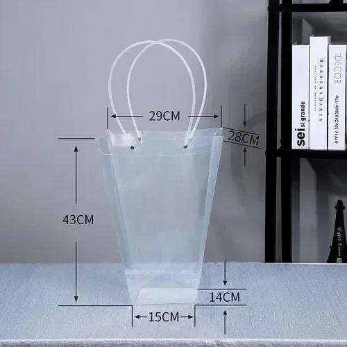 Διαφανής Τραπεζοειδής Τσάντα Χειρός Πλαστικό PVC Αδιάβροχη Χειρός Δώρο Φορητή Τσάντα PP Τσάντα Λουλουδιών Ανθοπωλείο Συσκευασία Δώρου Μπουκέτου