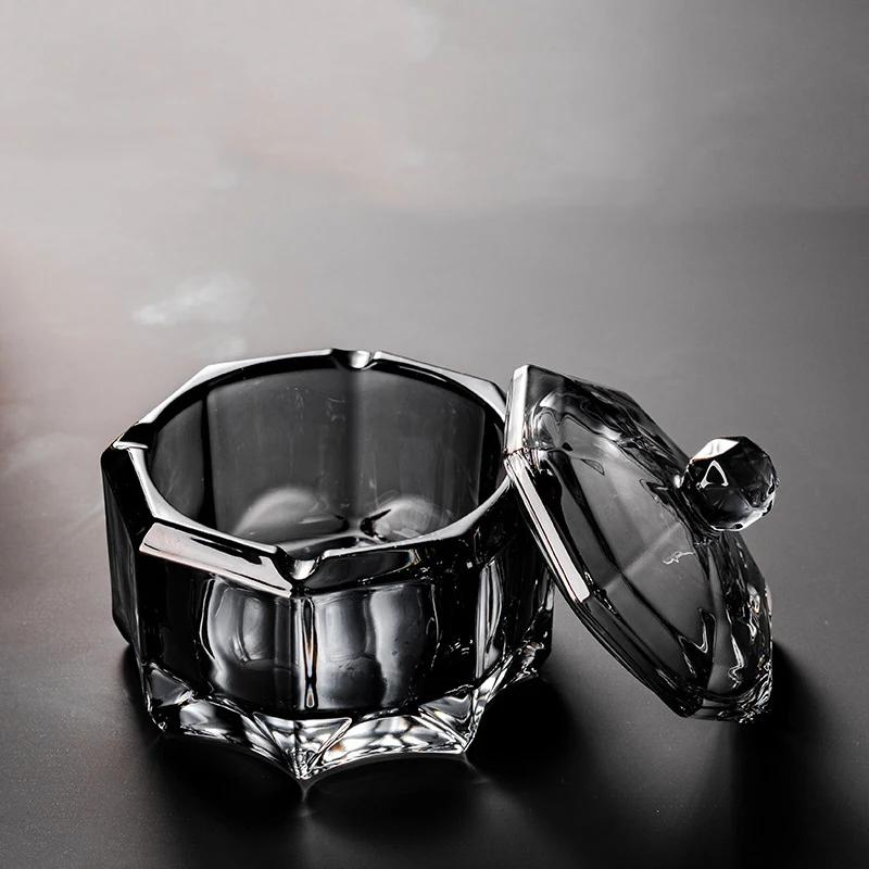 Luxury Crystal Glass Ashtray with Lid Household Wind and Fly Ash Cigar Ashtray Living Room Home Decoration Cigar Accessories