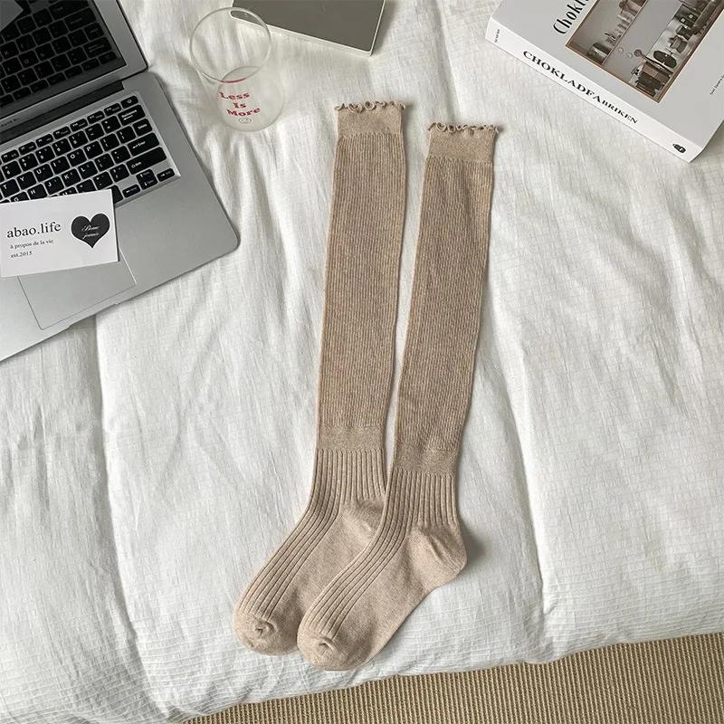 Jk Japanese Style Girls Knee Socks Solid Color Black White Gray Long Socks Stockings Lolita Kawaii Ruffle Socks Women Stockings