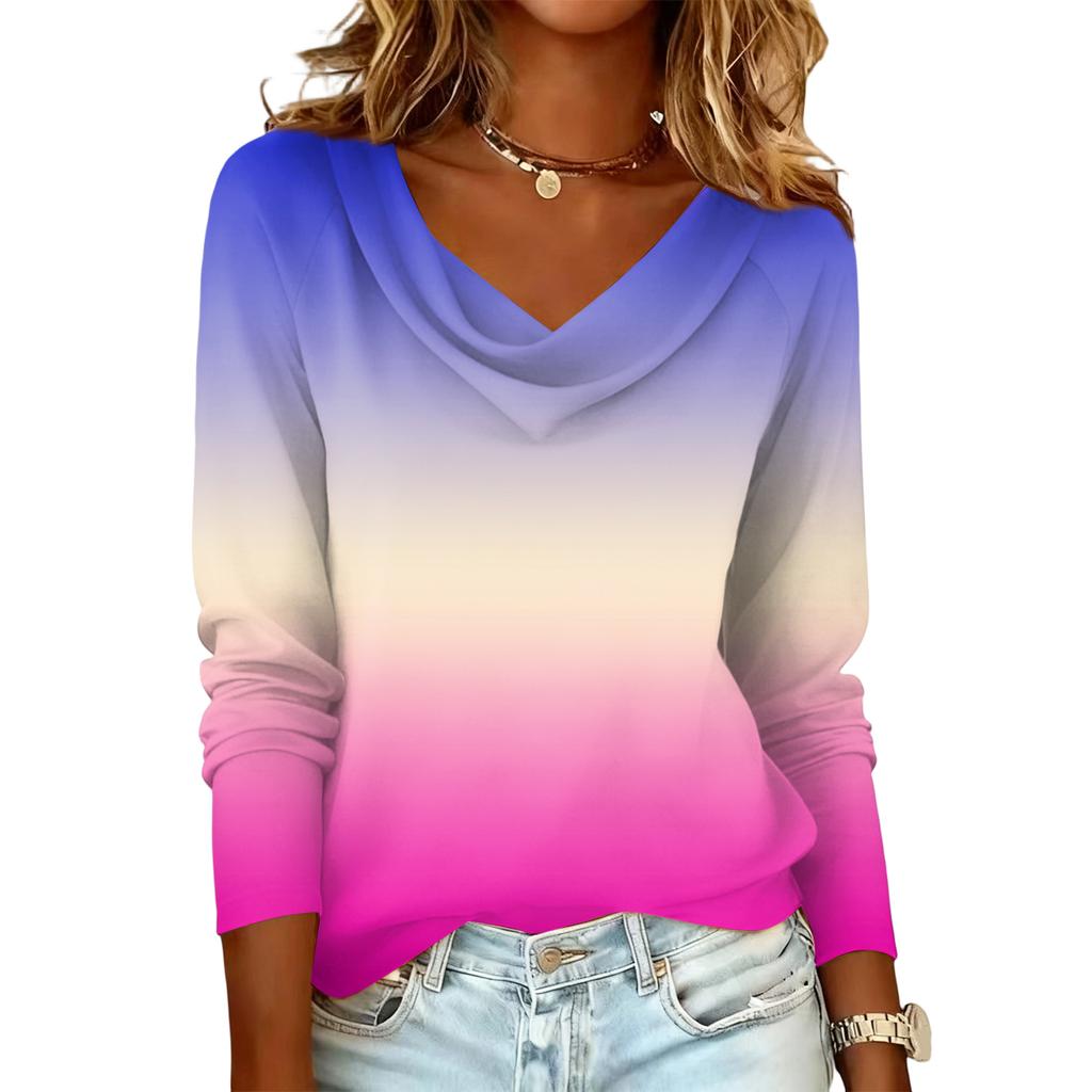 Γυναικείο casual φούτερ με στάμπα ντεγκραντέ και μακριά μανίκια