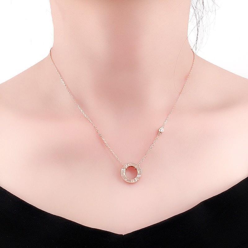 Purple Gold Round Cake Necklace Women'S Exquisite Rose Gold Plated Necklace Fashion Temperament Collarbone Chain