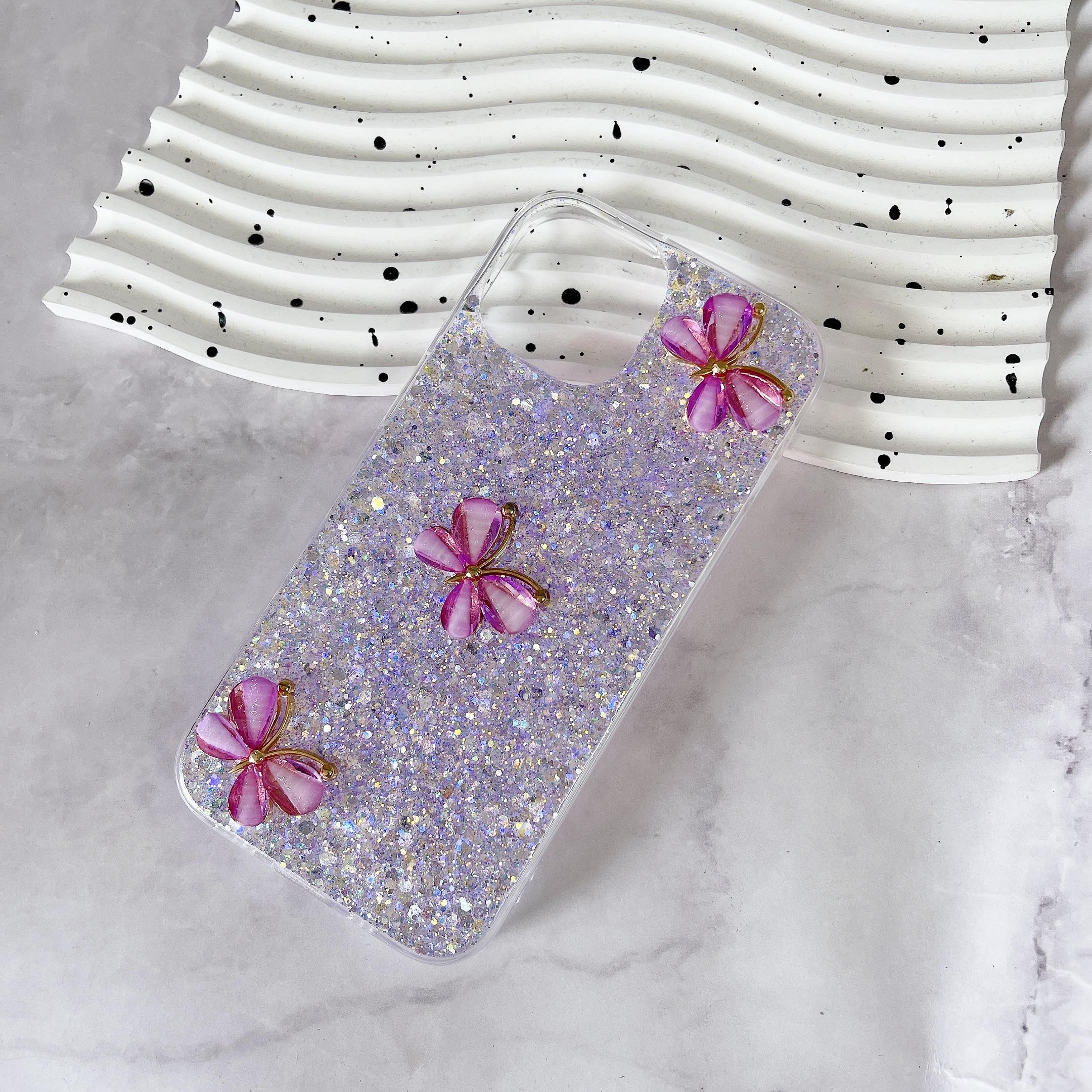 

Чехол-бампер с 3D бабочкой и блестками для iPhone 15, 14, 13, 12 Pro Max, Samsung Galaxy Girls, милый мягкий силиконовый противоударный чехол для задней панели iPhone 11