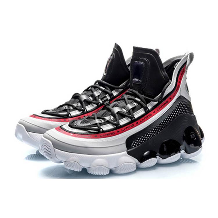 Li Ning Freizeitschuhe Dämpfung Rutschfest Abriebfest Hoher Schaft Basketballschuhe Herren Schwarz Rot AGBP127-5