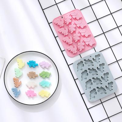Eisform Silikonform 12 Mulden 3 Dinosaurierformen Lebensmittelqualität Flexibel Eiswürfelbereiter Schokoladen-Eiswürfel Kuchenbackform