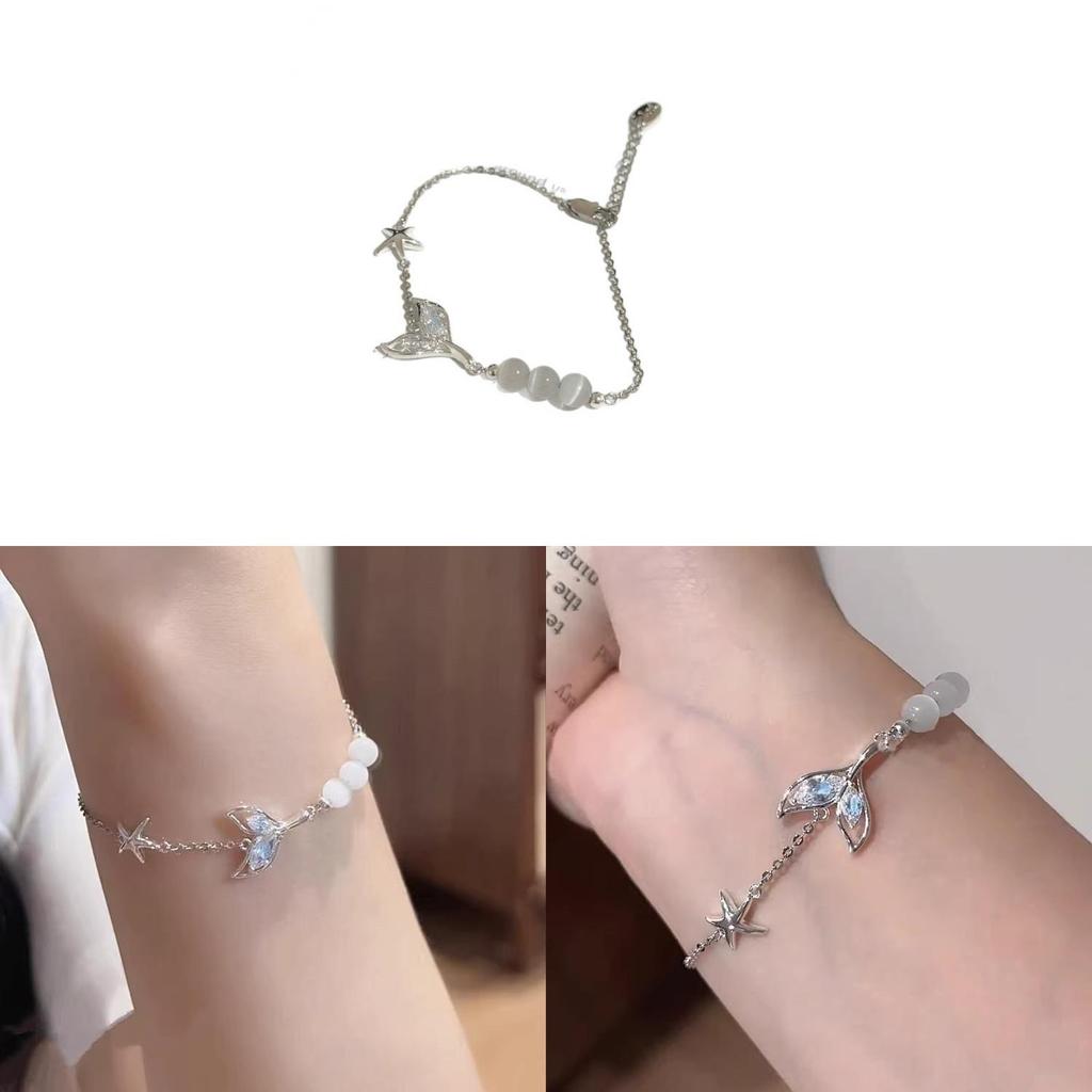 Zircon Fish Tail Glass Starfish Bracelet With Sparkling Inlaid Stones For Elegant Women