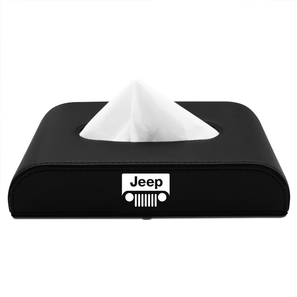 Car Badge Tissue Box Holder Leather Auto Interior Armrest Napkin Case Accessorie For Jeep Wrangler Compass Grand Cherokee JPB JK AKL1