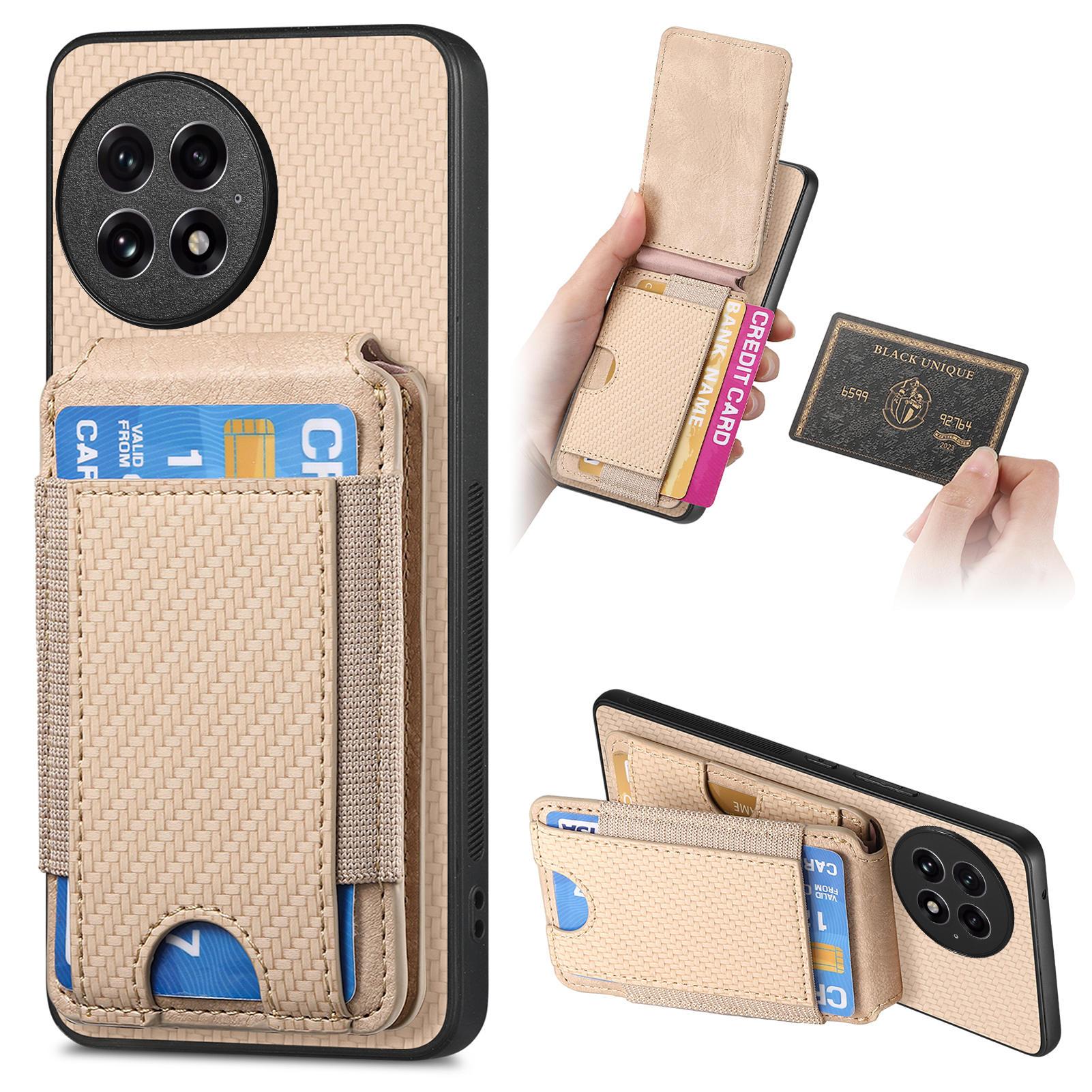 

Для OnePlus 13 Чехол с держателем для карт, подставкой, кожаной задней крышкой Khaki