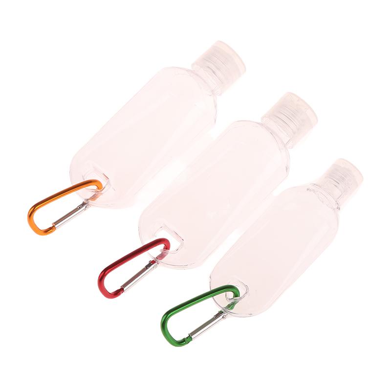 30/50/60Ml Empty Portable Bottle With Carabiner Hook Outdoor Travel Hand Sanitizer Reusable Plastic Squeeze Bottles Storage Tool