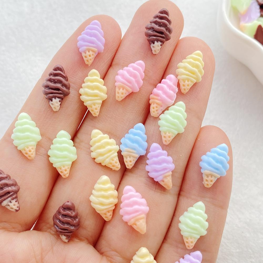 

50Pcs Cute Resin Mini Colorful ice cream Flat Back Ornament Jewelry Making Manicure Hairwear Accessorie