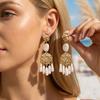 Bohemian Shell Tassel Dangle Earrings For Women Ethnic Style Baroque Imitation Pearl Long Earring Beach Party Versatile Jewelry