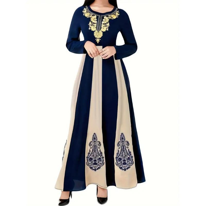 Весенне-осеннее женское платье с круглым вырезом и длинным рукавом S темно-синий