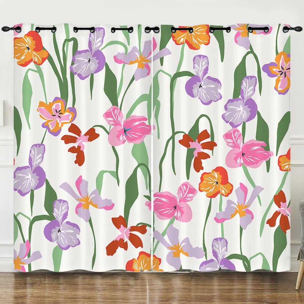 Curtain Flower Simple Full Screen Flower 3D Digital Printing Blackout Curtain Punching