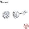 Bamoer 925 Sterling Silver Sparkling Stud Earrings Bezel Setting Zircon Earrings for Women Engagement Fine Jewelry Gift