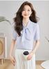 Bowtie Blouse for Long Short Loose Everyday Summer Short Sleeve [billevan] Women, Shirt, Sleeve, Sleeve, Chiffon, Ribbon, Bowtie, Refreshing, Top,