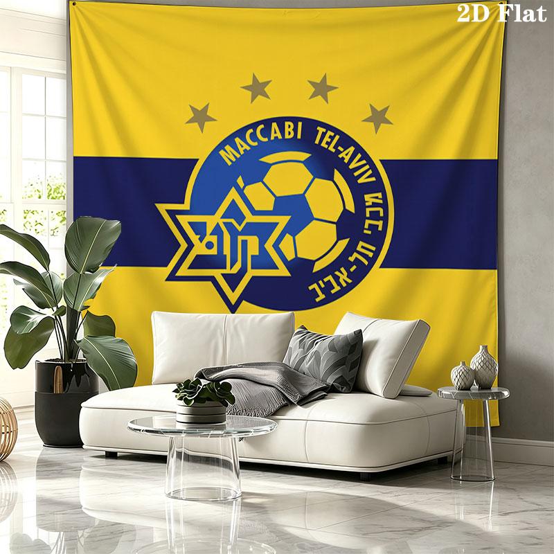 Arazzo da Parete Maccabi Tel Aviv F.C Appeso Estetico alla Parete Coperta in Tessuto Stampato Arazzi Decorativi per Camera da Letto Soggiorno Arredamento per la Casa