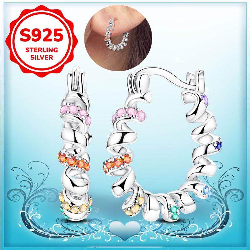 New Earrings 100% Genuine 925 Silver Women Hoop Earring Women's Wedding Engagement Girlfriend Wife Birthday Gift