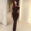 Off-Shoulder Bodycon Party Abend Langkleid 2026 Neu Damen Einzelschulter Ärmel Schlitz Elegant Kleider Rückenfrei Sexy Kleid