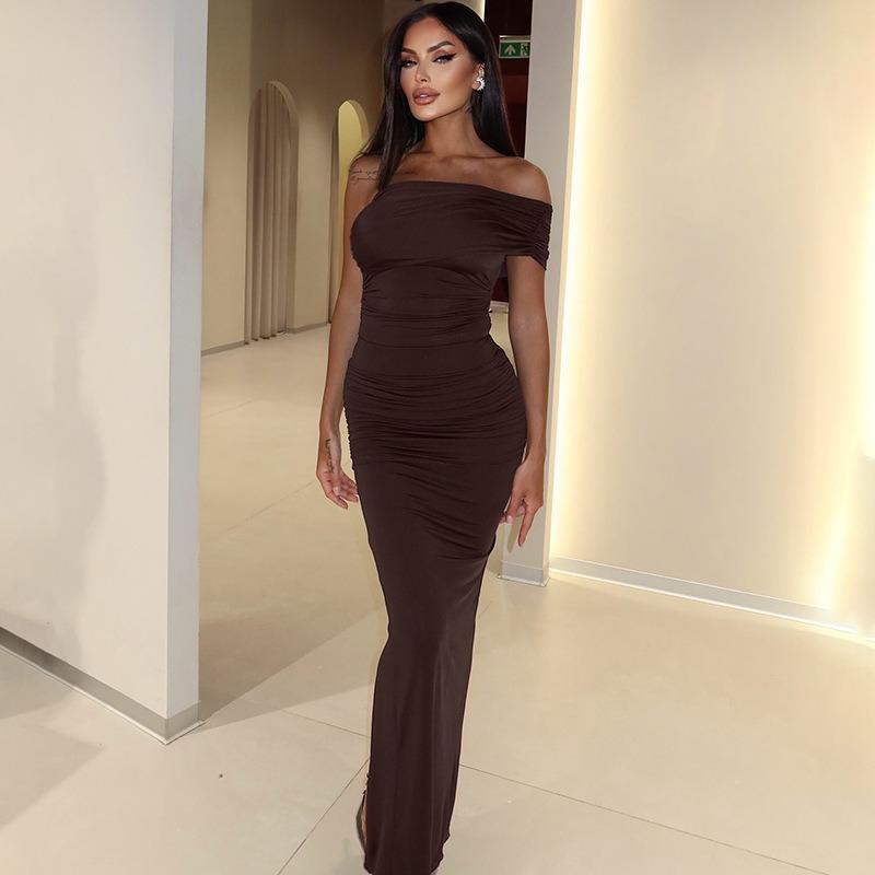 Off-Shoulder Bodycon Party Abend Langkleid 2026 Neu Damen Einzelschulter Ärmel Schlitz Elegant Kleider Rückenfrei Sexy Kleid