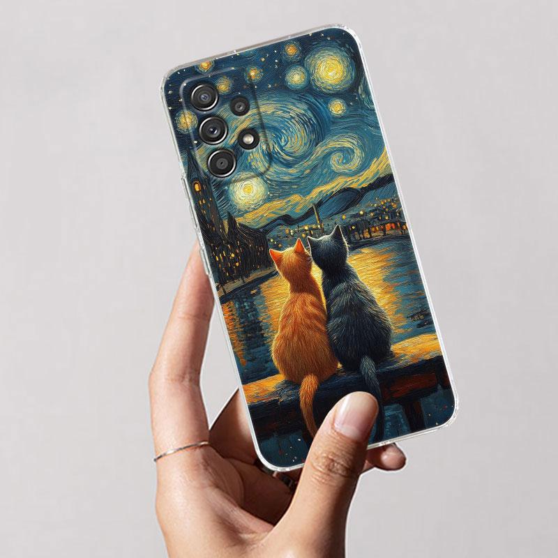 Cat Van Gogh Starry Night Painting Phone Case For Samsung Galaxy A56 A57 A37 A55 A54 A36 A35 A26 A25 A16 A17 A07 A52 A21s Cover