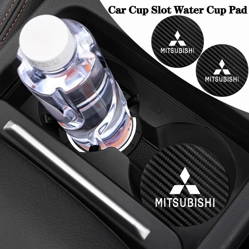 2PCS Carbon Fiber Car Cup Holder Coaster for Mitsubishi Outlander Lancer Pajero ASX Eclipse Cross Anti-Slip Water Cup Pad Car In