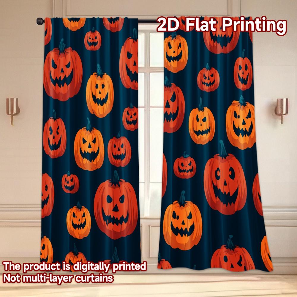Set Of 2 Flat Printing Curtains Without Rod Halloween Haunted House Easter Holiday Durable Polyester Fabric Curtain