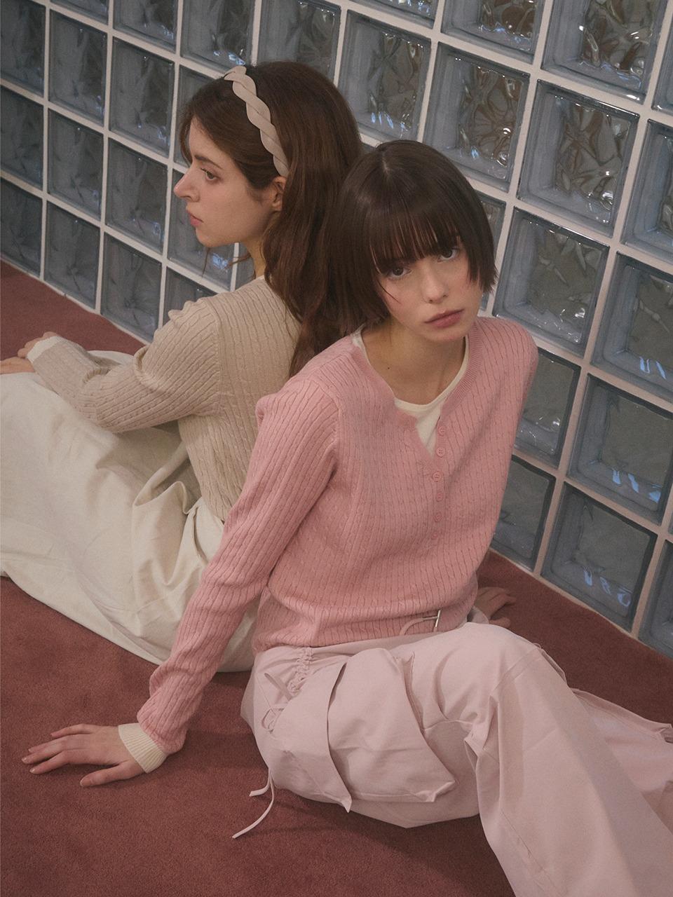 Cool Kitten Button Up Layered Knit Pink/Beige