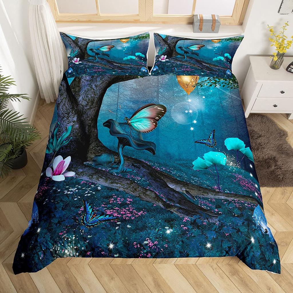Mushroom Duvet Cover Set Cartoon Castle Bedding Set Microfiber Fungus Botanical Floral Comforter Cover Twin King For Boys Girls