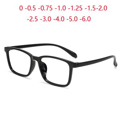 Okulary Retro Przeciw Niebieskiemu Światłu do Krótkowzroczności Czarna Oprawka Kwadratowe Okulary Korekcyjne Dla Krótkowidzących 0 -0.5 -0.75 Do -6.0