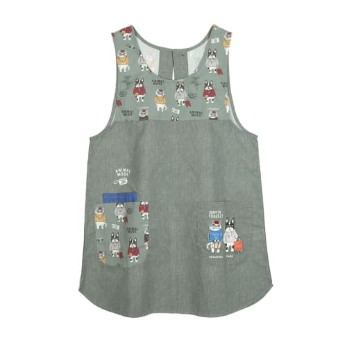 

Kusguru Japan Animal Mode Apron, Round Hem with Buttons and Ribbon, 247539, Green, Sizes M-L