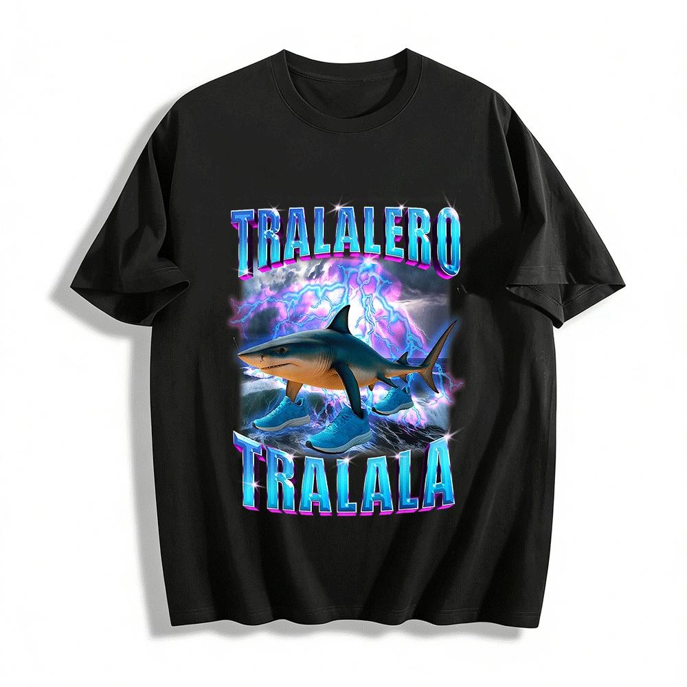 

Funny Lightning Shark In Running Shoes Graphic Casual Tee Pure cotton T-shirt XXS