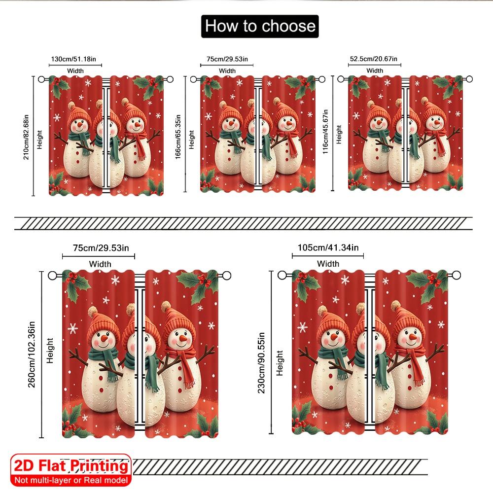 2pcs 2D Flat Printing Merry Christmas Window Curtains Christmas Snowman Holiday 100% Polyester Without Electricity Party