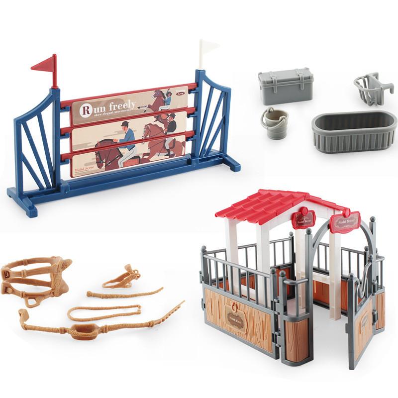 Charming Farmyard Plastic Decor Set Realistic Saddle Barn Pavilion Fence Models
