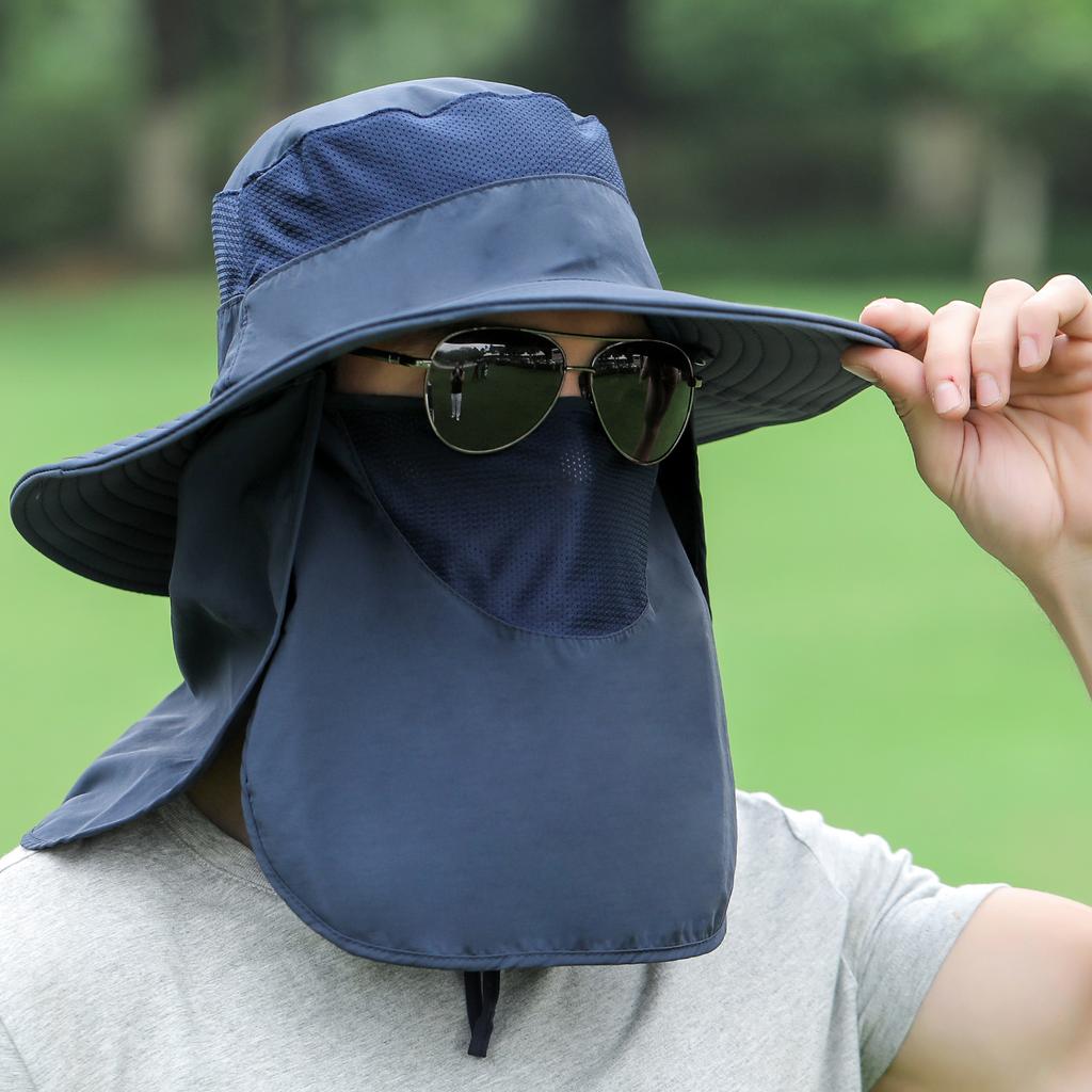 Fishing Hat Breathable Wide Brim Sun Protective Portable Outdoor Sun Hat with Detachable Neck Flap for Beach Outdoor