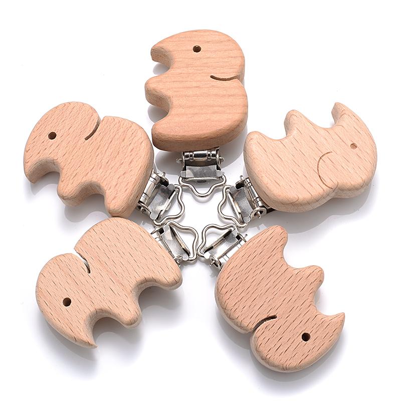 5Pcs/Lot 9 Style Fish Rabbit Butterfly Shape Beech Wooden Clips Metal Bracket for Baby Pacifier Clips Chain Holder Accessories