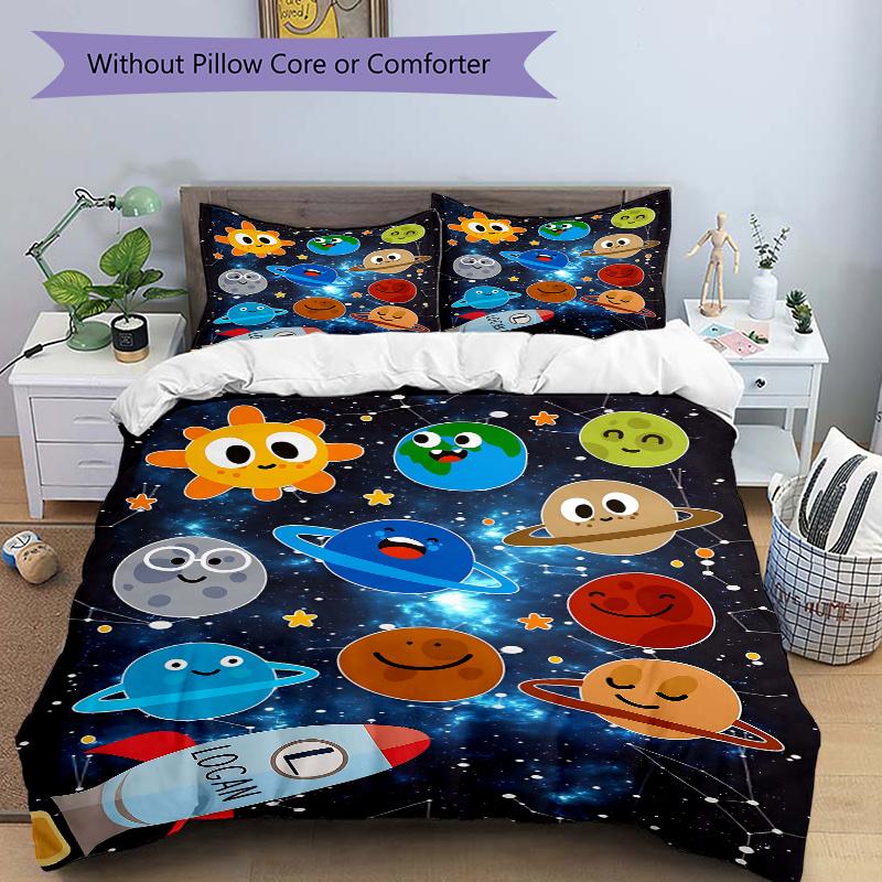 

3pcs Space Friends Printed Duvet Cover Set (1 * Cover+2 * Pillowcase, Without Core), Home Bedroom, Guest Room, Dormitory Decoration Items 135x200cm