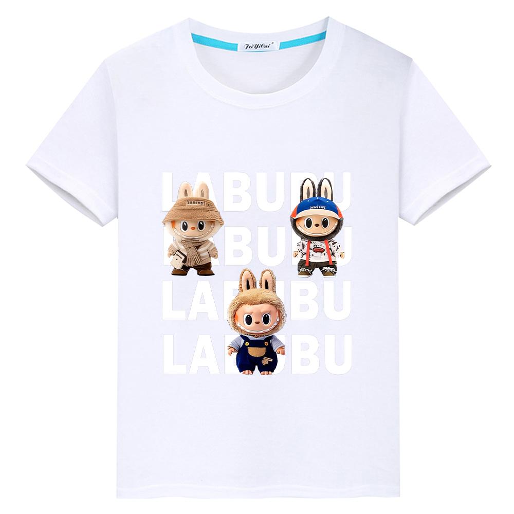 

Футболка labubu для детей, мальчик 10 лет, 100% хлопок, короткие топы в стиле аниме, кавайные топы, футболка pride, одежда для девочек 2000 года, детская одежда для девочек 100 белый