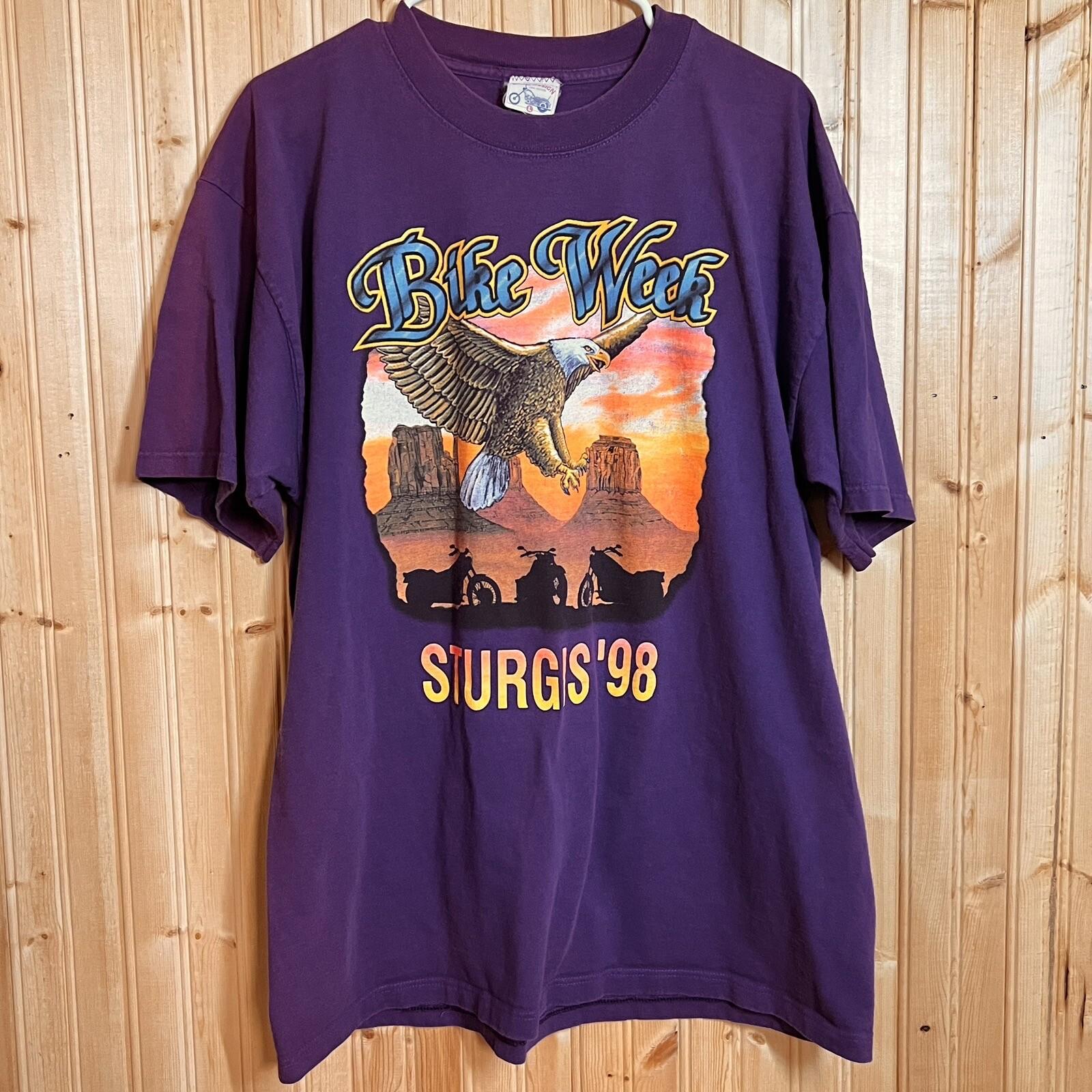 VTG Bike Week Sturgis 1998 Black Hills Rally T Shirt Big Eagle Distressed Sz L XXXXL
